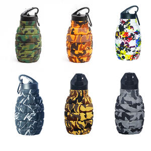 Botol air dapat dilipat silikon portabel dapat dipakai ulang kualitas makanan olahraga Gym pola logo kustom lucu penjualan terbaik - Product Image 5