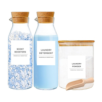 Ensemble de distributeurs de lessive en verre, conteneurs de détergent liquide, distributeur de parfum et de javel pour buanderie (2 bouteilles et pot)