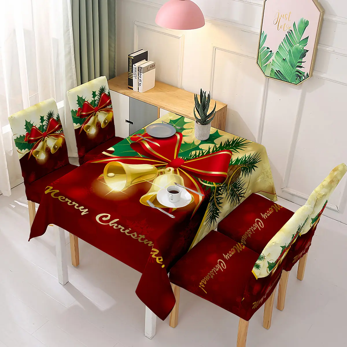 Digital Printing Christmas Tablecloth in Washable Polyester Fabric for Restaurant/Parties