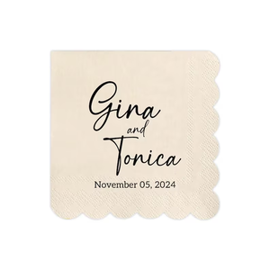 <span class=keywords><strong>Tovaglioli</strong></span> <span class=keywords><strong>di</strong></span> <span class=keywords><strong>Carta</strong></span> Personalizzati con Bordo Ondulato, Nome e Data Personalizzati, <span class=keywords><strong>Tovaglioli</strong></span> per Cocktail per Matrimoni, Feste, Anniversari, Decorazioni per Eventi - Product Image 1