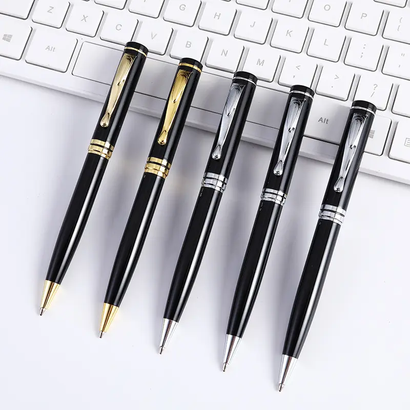 قلم أسود دوار للبيع بالجملة من الشركات المصنعة يمكن وضع شعار ليزر في قلم زيت قلم توقيع هدايا الإعلانات التجارية