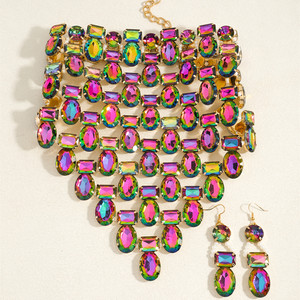 Conjunto de Joyería de Lujo Exagerado para Mujer, Gargantilla en Capas y Pendientes Colgantes, Accesorios para Fiesta, Boda, Eventos Formales - Product Image 3