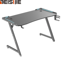 Bureau de jeu PC en bois en forme de Z Wquantum avec porte-gobelet, crochet pour casque, surface en mélamine, assemblage requis, usage domestique, modèle TZ-1