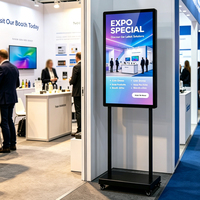 Pantalla LCD Móvil de Doble Poste para Señalización Digital, Horizontal, con Ruedas, para Conferencias y Ferias Comerciales