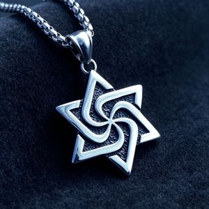 Yunnique-collar punk con colgante de estrella de seis puntas de acero inoxidable para hombre, diseño geométrico de molino de viento, joyería de moda - Product Image 4