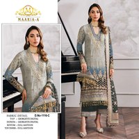 Trajes Pakistaníes Elegantes de Diseñador, en Georgette Pesada con Bordado de Lentejuelas Multicolores y Trabajo de Moti, Completamente Cosidos