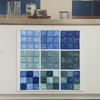 Carreaux de mosaïque en céramique carrés de couleur bleu-vert mélangée, design moderne, résistants à l'eau, pour chambre, piscine, salle, cuisine, salle de bain, mur et sol