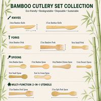 Ensemble de couverts jetables en bambou biodégradable et écologique (couteau, fourchette, cuillère) – Vente en gros pour restaurants, plats à emporter et fêtes