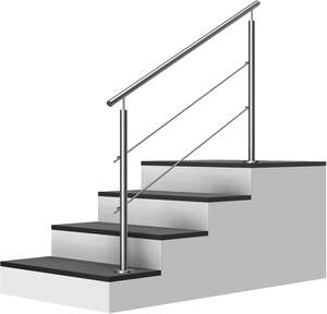 Pasamanos de escalera de acero inoxidable Barandilla de escalera con anillo de bola con 2 barras transversales Ángulo ajustable Embalaje de pedido por correo - Product Image 1