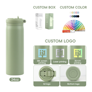 Custom 24oz Leak-Proof BPA Free Double Wall Vacuum Insulated Stainless Steel Sports Travel <strong>Water</strong> <strong>Bottle</strong> with Straw <strong>Slim</strong> - Product Image 3