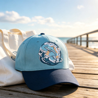 Gorra de Béisbol Unisex Juvenil de Algodón de Seis Paneles con Bordado Personalizado de Dos Tonos, Estilo Náutico, para Vacaciones Costeras