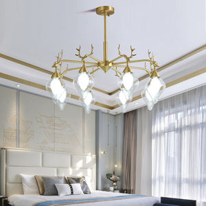 Lustre en cuivre et verre, lampe LED en forme de bois de cerf, luminaire de luxe pour salon, chambre, salle à manger, hôtel, <span class=keywords><strong>café</strong></span>, décoration, suspension de plafond - Product Image 3