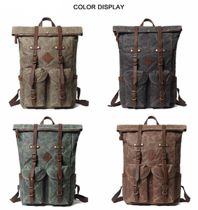 Phong Cách Anh Cổ Điển Phong Cách Ngoài Trời Ba Lô Không Thấm Nước Sáp Vải Da Bagpack Boy Rucksack - Product Image 2
