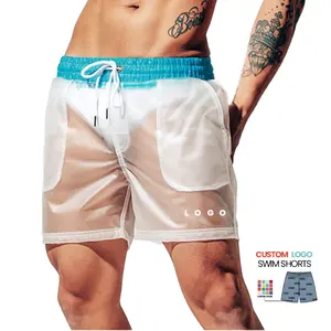 Custom Gym Mesh Nylon Beach Straight Leg Tight Sport Lifting Workout Swim Shorts For Men