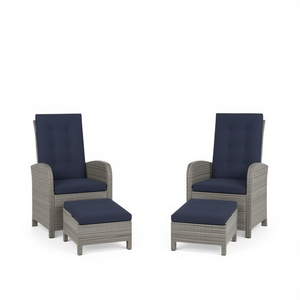 Sillas Reclinables de Ratán Sintético Gris con Reposapiés, Juego de Muebles de Exterior, Silla de Jardín Contemporánea - Product Image 1