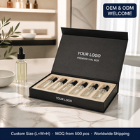 Boîte à flacons magnétique à charnières, noire, en carton rigide, avec insert en pulpe moulée, estampage à chaud, taille personnalisée, OEM ODM, coffret cadeau parfum