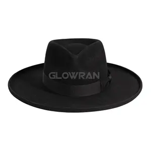 GlowRan klassische Jazz-Schwarze Unisex Fedora-Hüte mit Breitkrempe und Zubehör