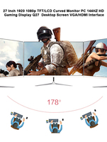 Moniteur incurvé de 27 pouces, panneau VA pour jeux, écran LCD intelligent pour ordinateur de bureau