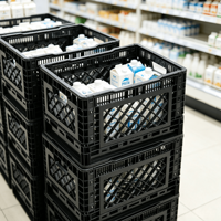 Caisse à lait pliable robuste de 26 litres en plastique, empilable, ventilée, panier de rangement, conteneur de transport pour supermarché et entrepôt