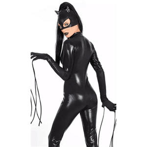 Wetlook PU Macacão De Couro Adulto Gato Mulheres Catsuit Máscara + Luvas Cosplay Carnaval Halloween Palco Jogar Festa Trajes - Product Image 2