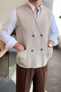 Chaleco para hombre, diseño sin mangas de punto con cuello en V, versátil para tres estaciones, estilo casual - Product Image 3