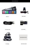 Caméra de tableau de bord à écran tactile 12 pouces avec 3 caméras (avant, arrière, intérieur) 2K, enregistreur de conduite DVR, moniteur de stationnement, capteur G, vue à 360° complète °
