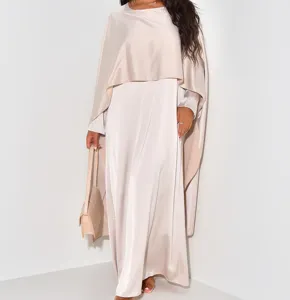 2024 gros manches longues islamique Maxi Abaya musulmane Femme Satin couleur unie cape Abaya haute qualité dubaï robe