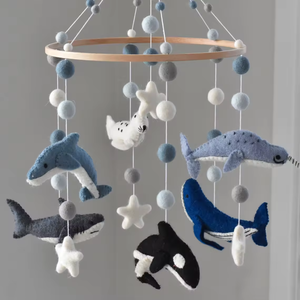 Mobile musical en feutre pour bébé, animaux marins (<span class=keywords><strong>dauphin</strong></span>, narval, baleine), certifié CE EN71 CPC, personnalisable, pour décoration de lit bébé et de chambre d'enfant - Product Image 5