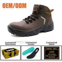 Bottes de sécurité industrielles pour hommes sans métal, embout en fibre de verre, anti-perforation, cuir marron foncé, semelle antidérapante en PU résistante à l'huile