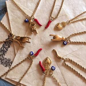 Collier pendentif en acier inoxydable plaqué or bricolage émail mauvais œil main <span class=keywords><strong>corne</strong></span> italienne - Product Image 6