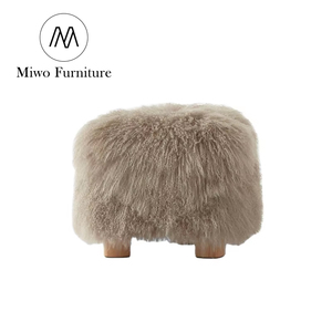 Muebles modernos Base de madera Hogar Dormitorio Sala de estar Tela de piel de oveja Tapizado Zapato Pufs Tocador Taburetes Otomanos - Product Image 1