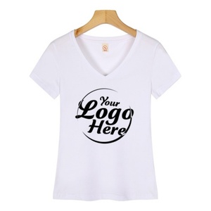 Camiseta de Mujer con Cuello en V, Color Sólido, Corte Ajustado, Ecológica, Mezcla de Algodón, para Uso Diario Informal, Manga Corta - Product Image 1