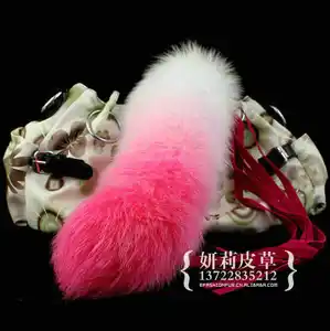 wholesale high quality furry real purple fur transition fox tails pink for accessory gradual change genuine fox tail