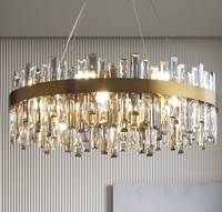 Lustre rectangulaire en acier avec cristaux K9, finition dorée, hauteur réglable, télécommande, éclairage de plafond à intensité variable pour îlot de cuisine