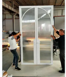 2024 Amerikaanse Franse Stijl Aangepaste Witte Kleur Dubbel Geglazuurd Glas Staal Franse Deuren Met Grill Design