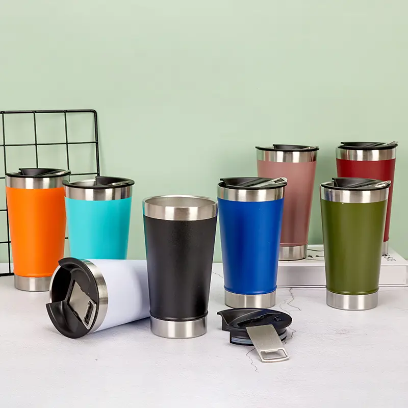 Wholesale stainless steel garrafa termica16oz caneca copo double wall Beer Cup insulated beer tumbler with beer opener