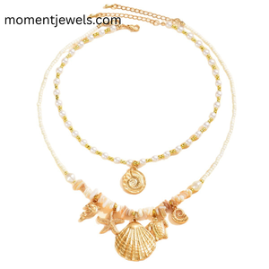 Collier Charme Océan Doré avec Pendentifs Étoile de Mer, Dauphin, Coquillage, Tortue et Perle – Bijou Marin Tendance pour Femme, Style Plage - Product Image 4