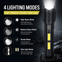 Lampe torche tactique rechargeable en aluminium haute puissance avec zoom, portée 1000m, fonction power bank et lampe latérale COB pour situations d'urgence