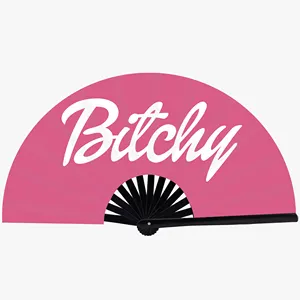 Customized Big Folding Bamboo Hand Fan Fabric Logo Black Hand Held Fan Personalized Hand Fan