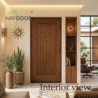 Factory Direct Sturdy Timber Entrance Modern Deep Blue Painted Fluted Solid Core Oak Wood Front Door