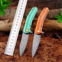 Couteau pliant GT-DM055 personnalisable en acier Damas G10 coloré, pour le camping en plein air, la survie, couteau accrocheur