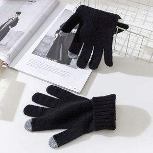 Ensemble bonnet et gants en laine tricotée 100 % pour l'automne et l'hiver, couleur unie, chaud et épais, style décontracté - Product Image 4