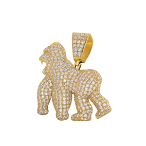 Pendentif Breloque ApeShit Gorilla Jungle Orangutans en Argent 925 de Haute Qualité, Plaqué Or Rhodié, Zircon, Style Hip Hop Ice - Product Image 3