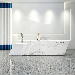 CR149 Customizable Logo Wave Shape LED MDF Reception <b>Table</b> Front Desk Curved Beauty Salon Counter for Spa Office & Retail Stores - Product Image 2