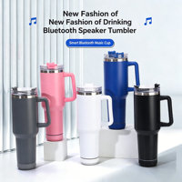 Gobelet isotherme en acier inoxydable de 40 oz avec haut-parleur Bluetooth, alimentation USB, poignée pour bouteille d'eau, pour les voyages unisexes