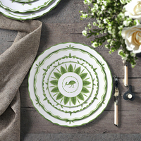 Service de table 4 pièces en porcelaine fine avec incrustations vert or – Assiettes de présentation modernes et luxueuses, étanches, pour fêtes et mariages