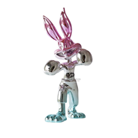 Figurine Lapin Moderne Chromé avec Gants de Boxe, Statue Décorative d'Intérieur Inspirée du Pop Art