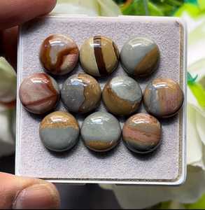 Cabochons en jaspe polychrome naturel à dos plat, taille 12x12 mm, lot de 10 pièces, forme ronde, collection pour la création de bijoux - Product Image 2