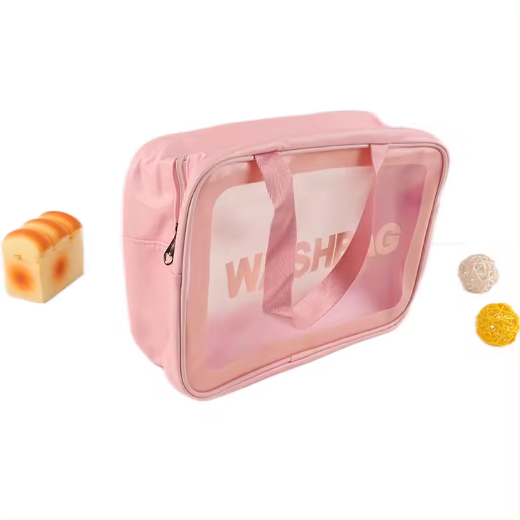 2024 travel Toiletry Wash Bag PVC Clear Makeup Bag Zip pink cosmetic bags for women