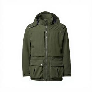 Veste d'hiver classique respirante pour homme, vêtements de chasse sur mesure, toile verte 100% coton, tissu épais, plusieurs poches, capuche - Product Image 1